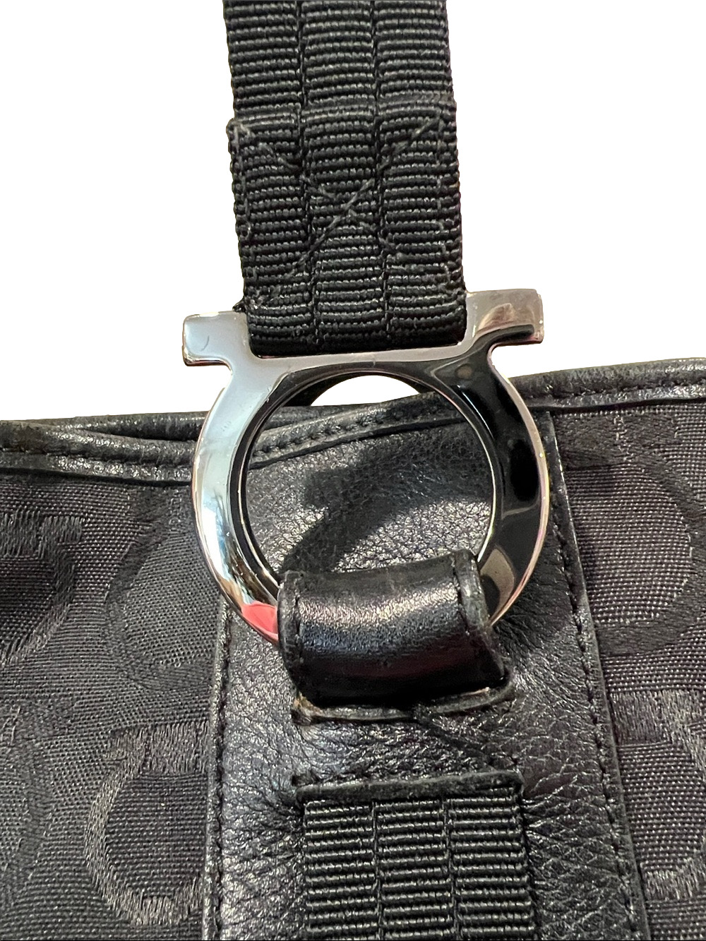 Salvatore Ferragamo Black Logo Jacquard Tote with Gancini Hardware - Picture 15 of 16